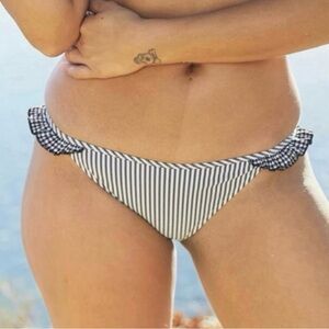 NWT Aerie Black & White Seersucker Ruffle Bikini Swim Bottom